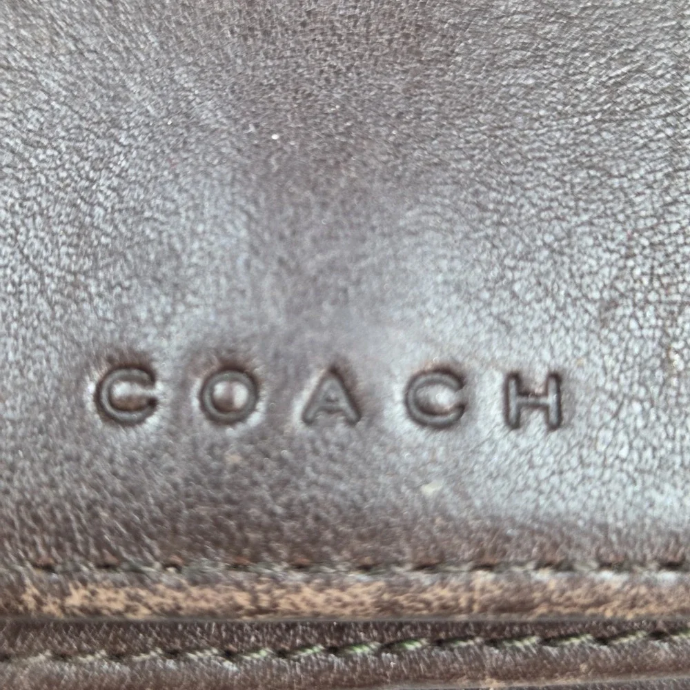 VTG Coach Wallet Brown Leather Change Coin Purse 5"X3" Zip Snap Key Ring 6 Slots - Picture 2 of 8